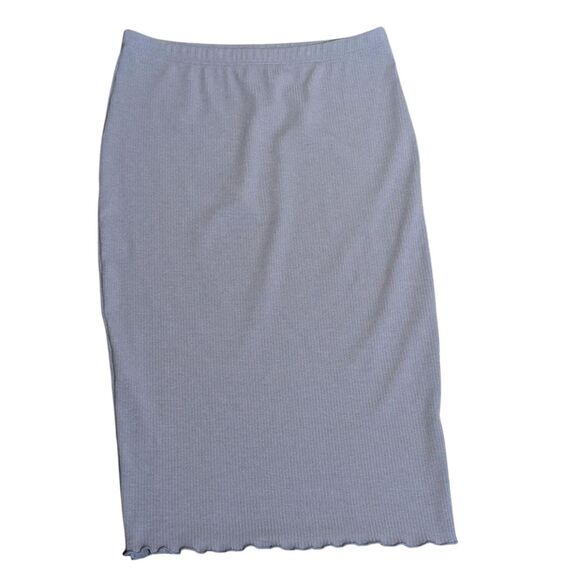 PAPEROC XL Ribbed Knit Pencil Skirt Gray Purple Midi Lettuce Hem - Picture 1 of 4